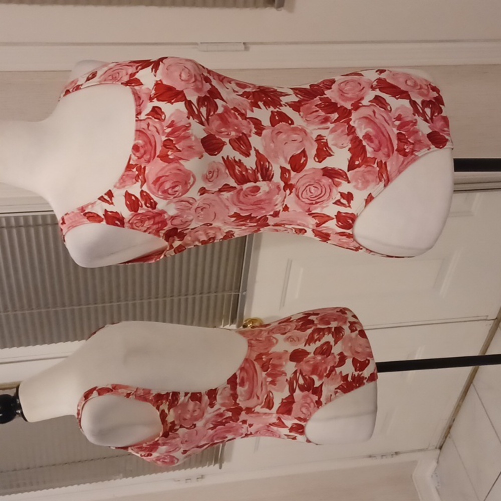 4/$30 Pink, Red & White Floral Open Back Swimsuit - Size Medium